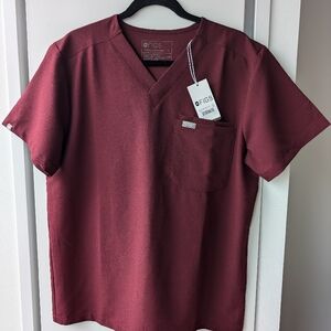 Figs Red V-Neck Short Sleeve Tee